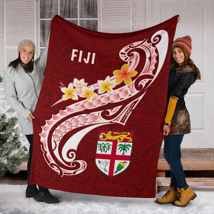 Fiji Premium Blanket- Fiji Seal  Polynesian Patterns Plumeria  (Red)