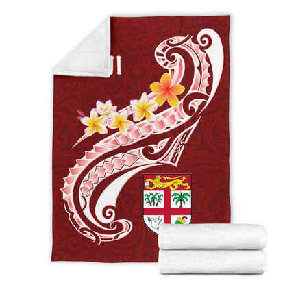 Fiji Premium Blanket- Fiji Seal  Polynesian Patterns Plumeria  (Red)