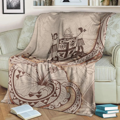 Fiji Premium Blanket - Hibiscus Flowers Vintage Style