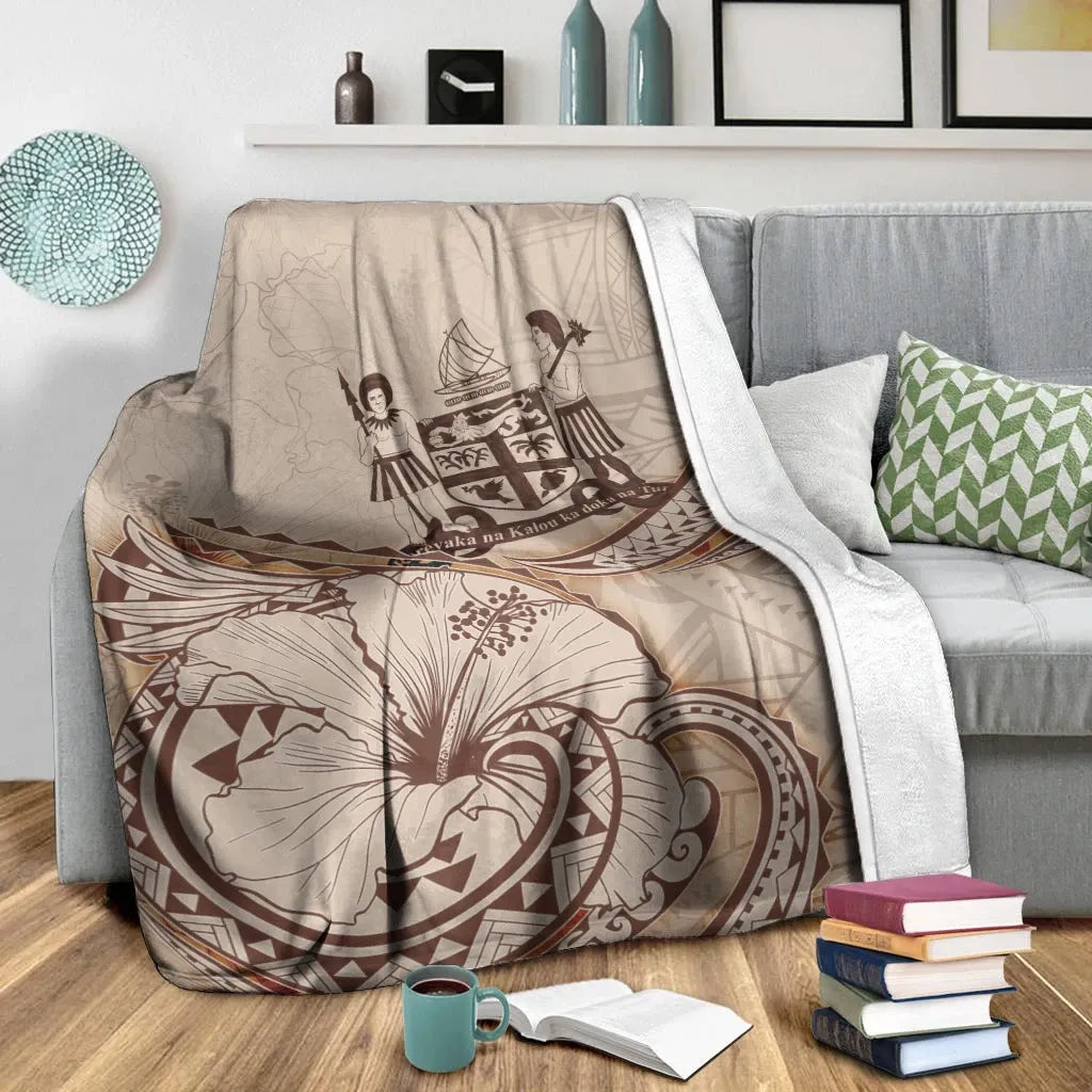 Fiji Premium Blanket - Hibiscus Flowers Vintage Style