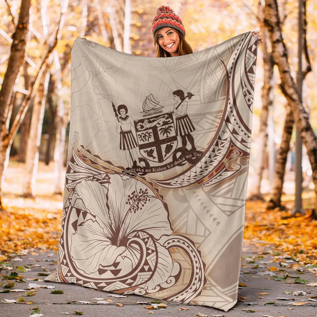 Fiji Premium Blanket - Hibiscus Flowers Vintage Style