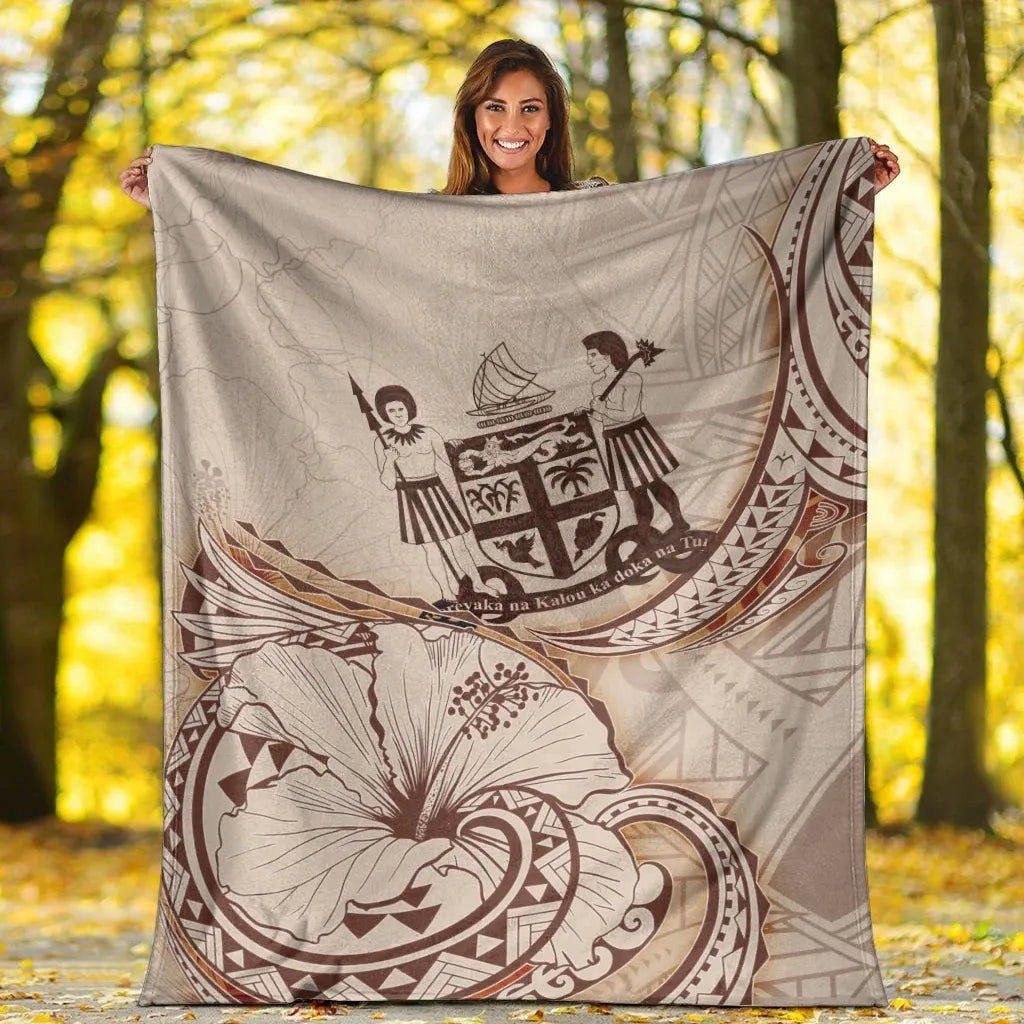 Fiji Premium Blanket - Hibiscus Flowers Vintage Style
