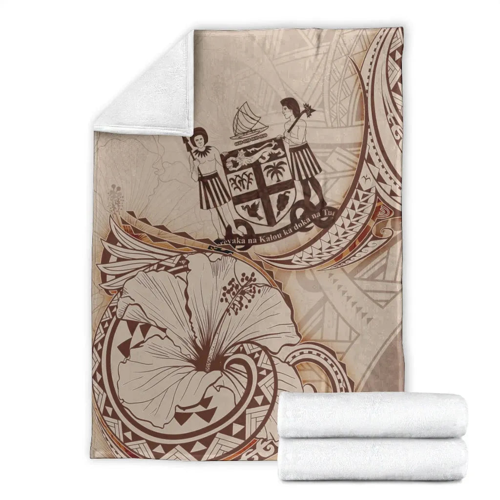 Fiji Premium Blanket - Hibiscus Flowers Vintage Style