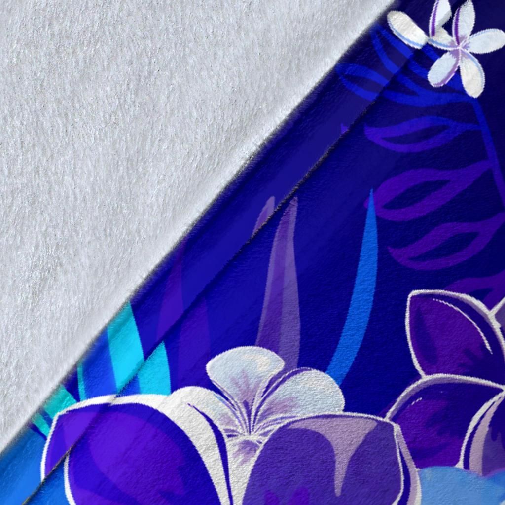 Fiji Premium Blanket - Humpback Whale with Tropical Flowers (Blue)
