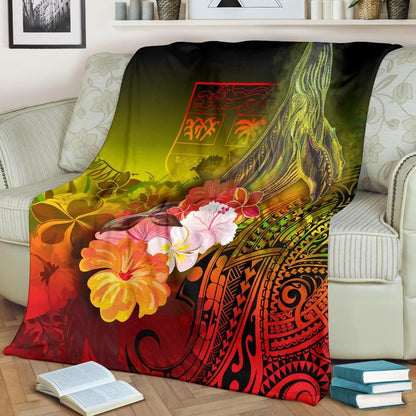 Fiji Premium Blanket - Humpback Whale with Tropical Flowers (Yellow)