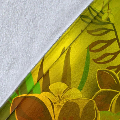 Fiji Premium Blanket - Humpback Whale with Tropical Flowers (Yellow)