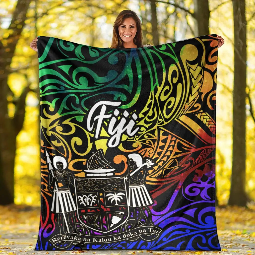 Fiji Premium Blanket - Rainbow Polynesian Pattern Crest