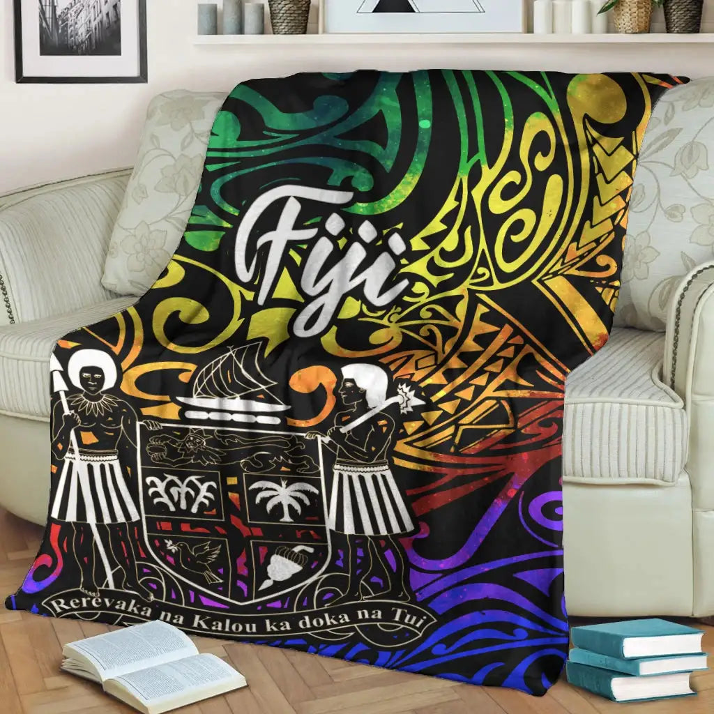 Fiji Premium Blanket - Rainbow Polynesian Pattern Crest