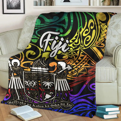 Fiji Premium Blanket - Rainbow Polynesian Pattern Crest
