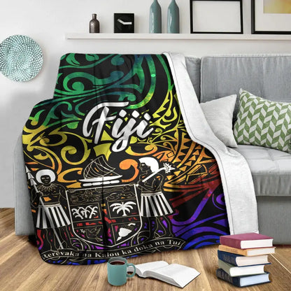 Fiji Premium Blanket - Rainbow Polynesian Pattern Crest