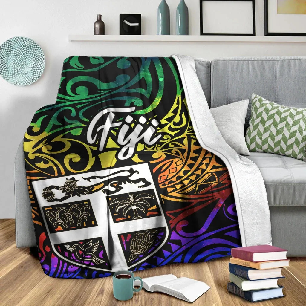 Fiji Premium Blanket - Rainbow Polynesian Pattern