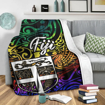 Fiji Premium Blanket - Rainbow Polynesian Pattern
