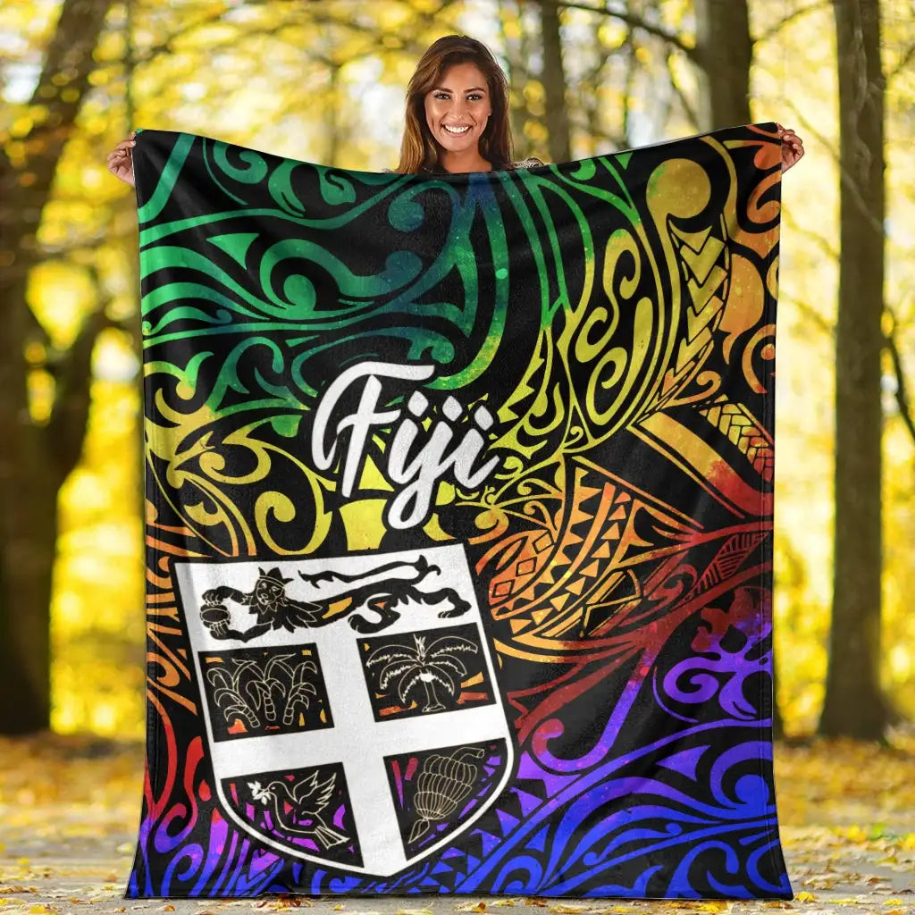 Fiji Premium Blanket - Rainbow Polynesian Pattern