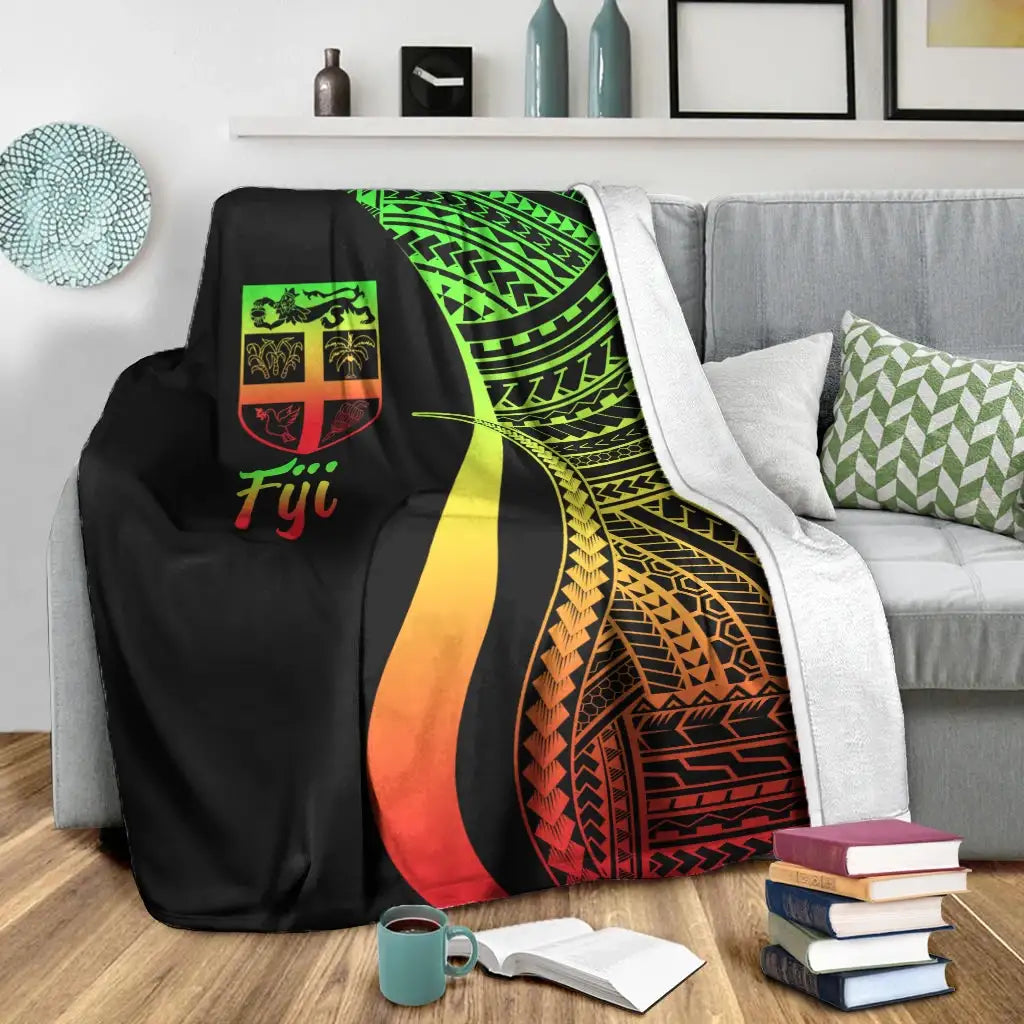 Fiji Premium Blanket - Reggae Polynesian Tentacle Tribal Pattern