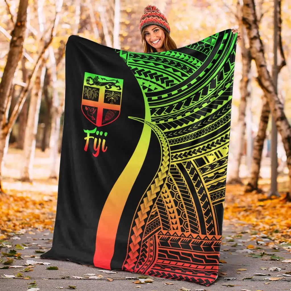 Fiji Premium Blanket - Reggae Polynesian Tentacle Tribal Pattern