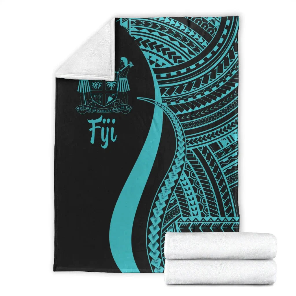 Fiji Premium Blanket - Turquoise Polynesian Tentacle Tribal Pattern Crest