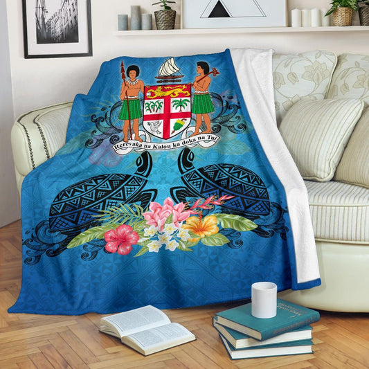 Fiji Premium Blanket - Turtle Hibiscus Tapa Patterns