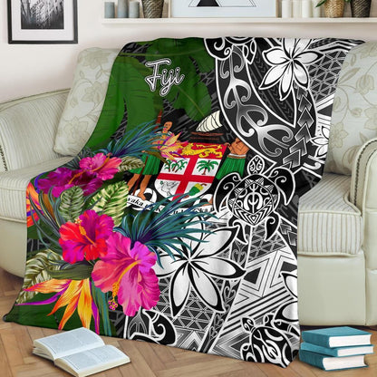 Fiji Premium Blanket - Turtle Plumeria Banana Leaf Crest