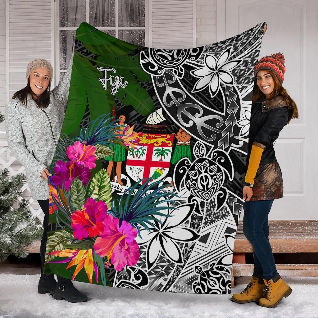 Fiji Premium Blanket - Turtle Plumeria Banana Leaf Crest