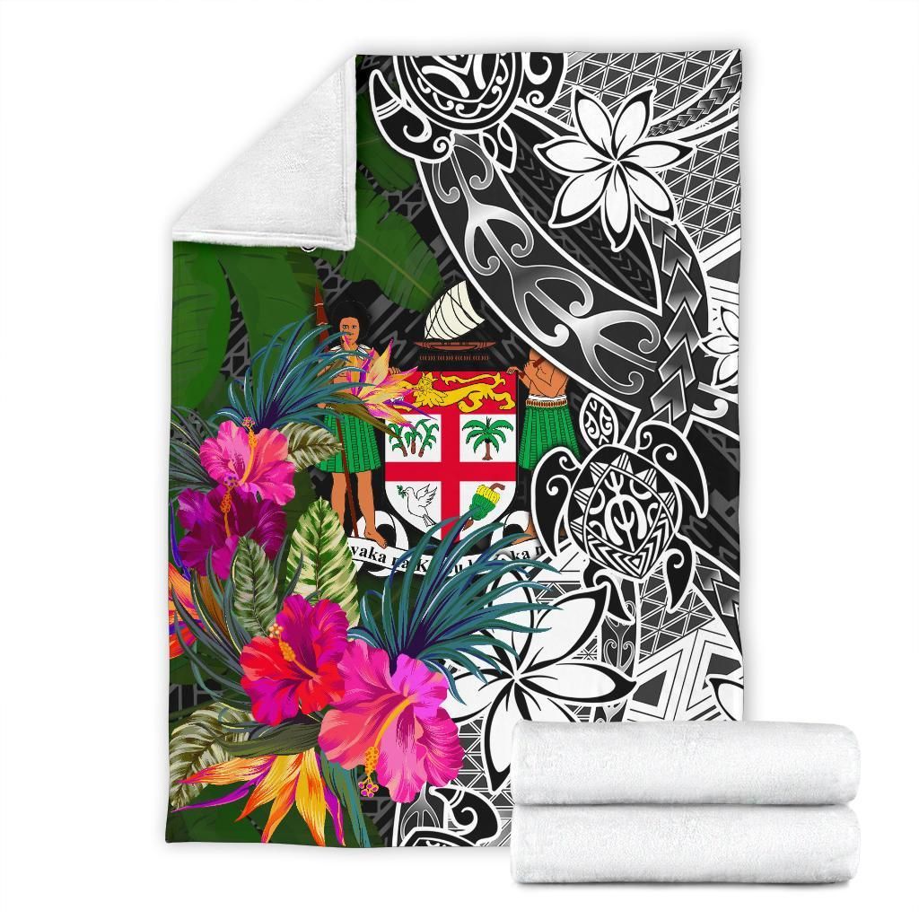 Fiji Premium Blanket - Turtle Plumeria Banana Leaf Crest