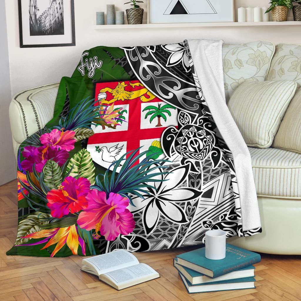 Fiji Premium Blanket - Turtle Plumeria Banana Leaf