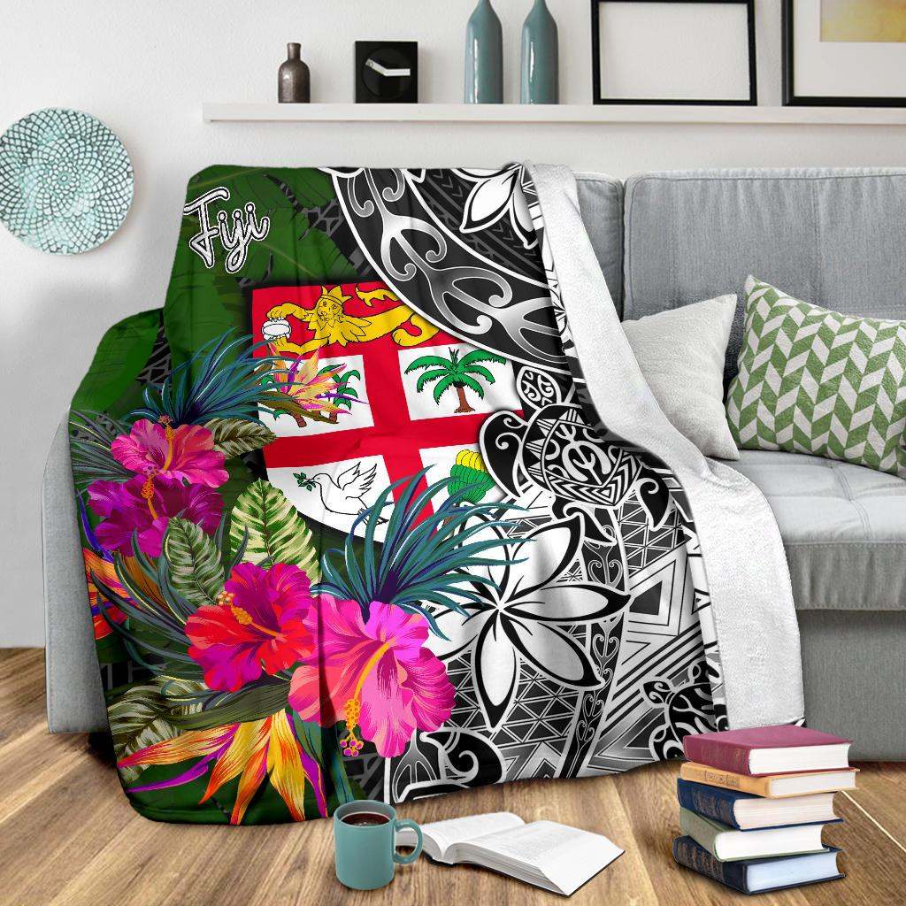 Fiji Premium Blanket - Turtle Plumeria Banana Leaf