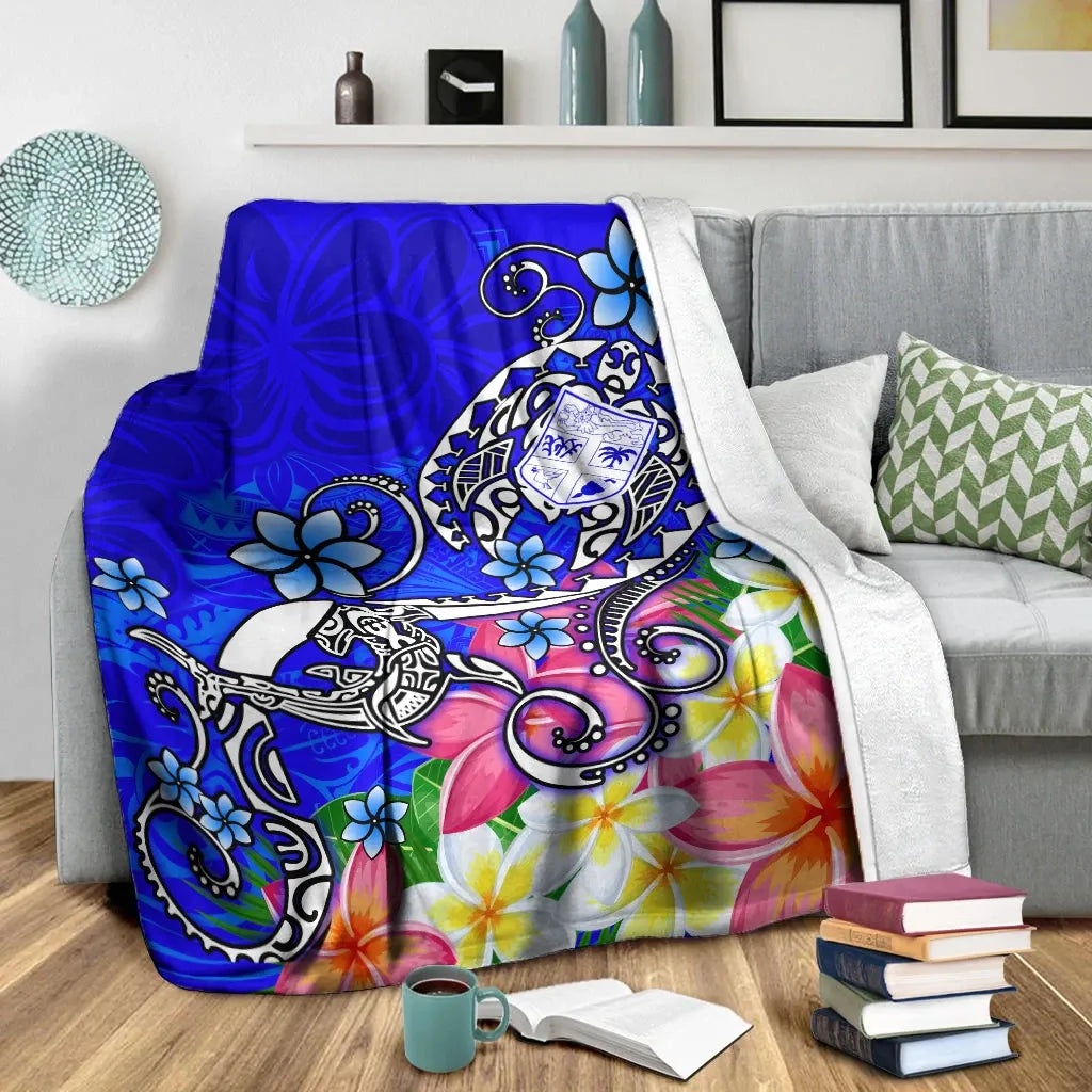 Fiji Premium Blanket  - Turtle Plumeria (Blue)