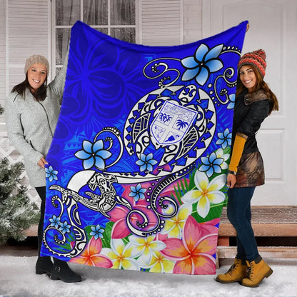 Fiji Premium Blanket  - Turtle Plumeria (Blue)