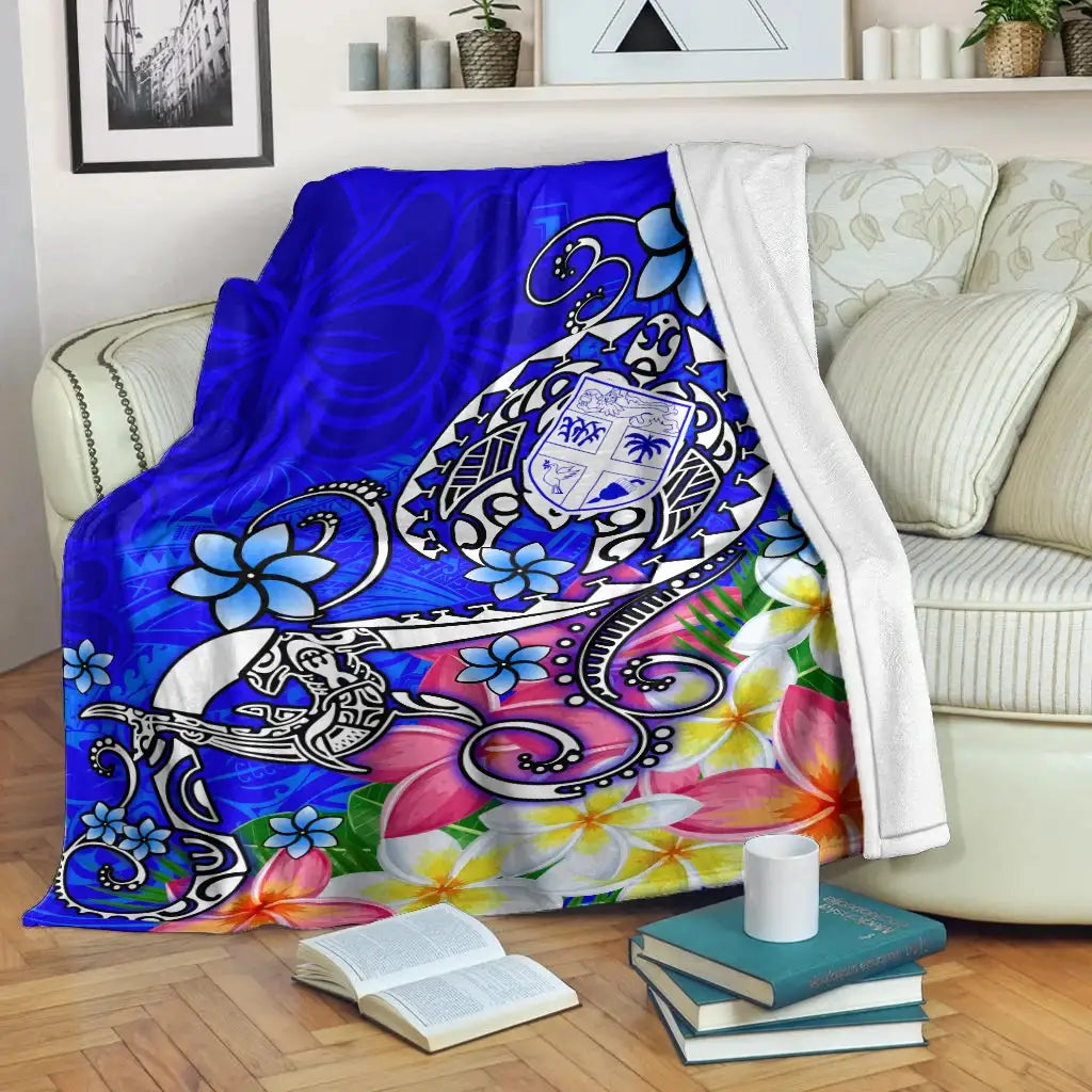 Fiji Premium Blanket  - Turtle Plumeria (Blue)