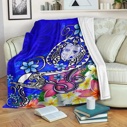 Fiji Premium Blanket  - Turtle Plumeria (Blue)