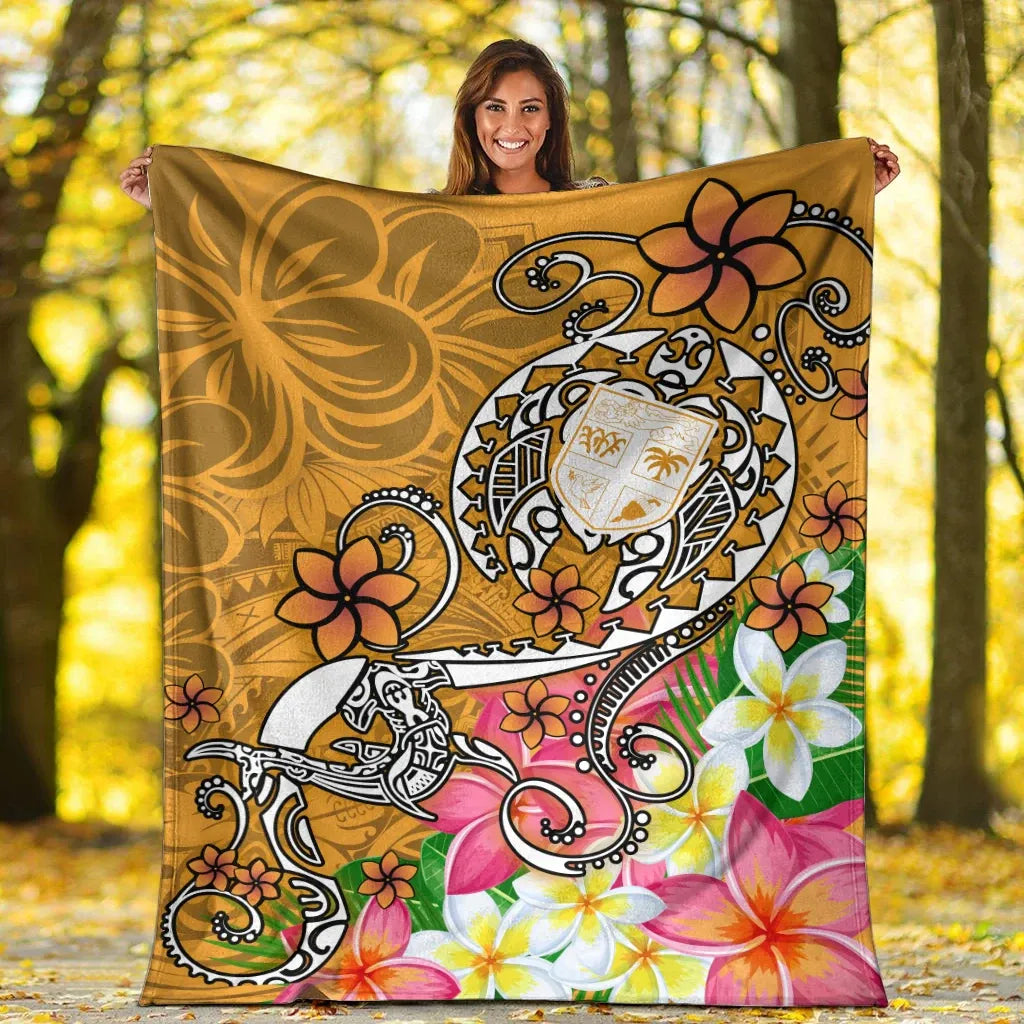 Fiji Premium Blanket  - Turtle Plumeria (Gold)