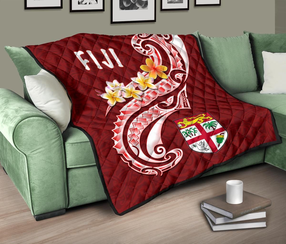 Fiji Premium Quilt - Fiji Seal  Polynesian Patterns Plumeria  (Red)