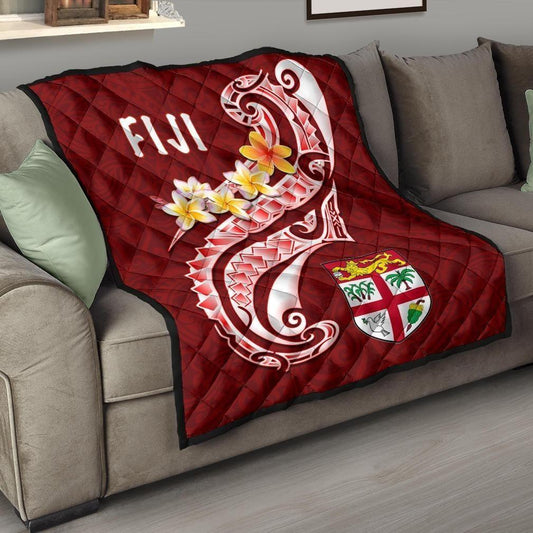 Fiji Premium Quilt - Fiji Seal  Polynesian Patterns Plumeria  (Red)