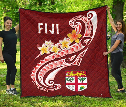 Fiji Premium Quilt - Fiji Seal  Polynesian Patterns Plumeria  (Red)