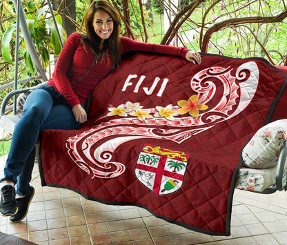 Fiji Premium Quilt - Fiji Seal  Polynesian Patterns Plumeria  (Red)