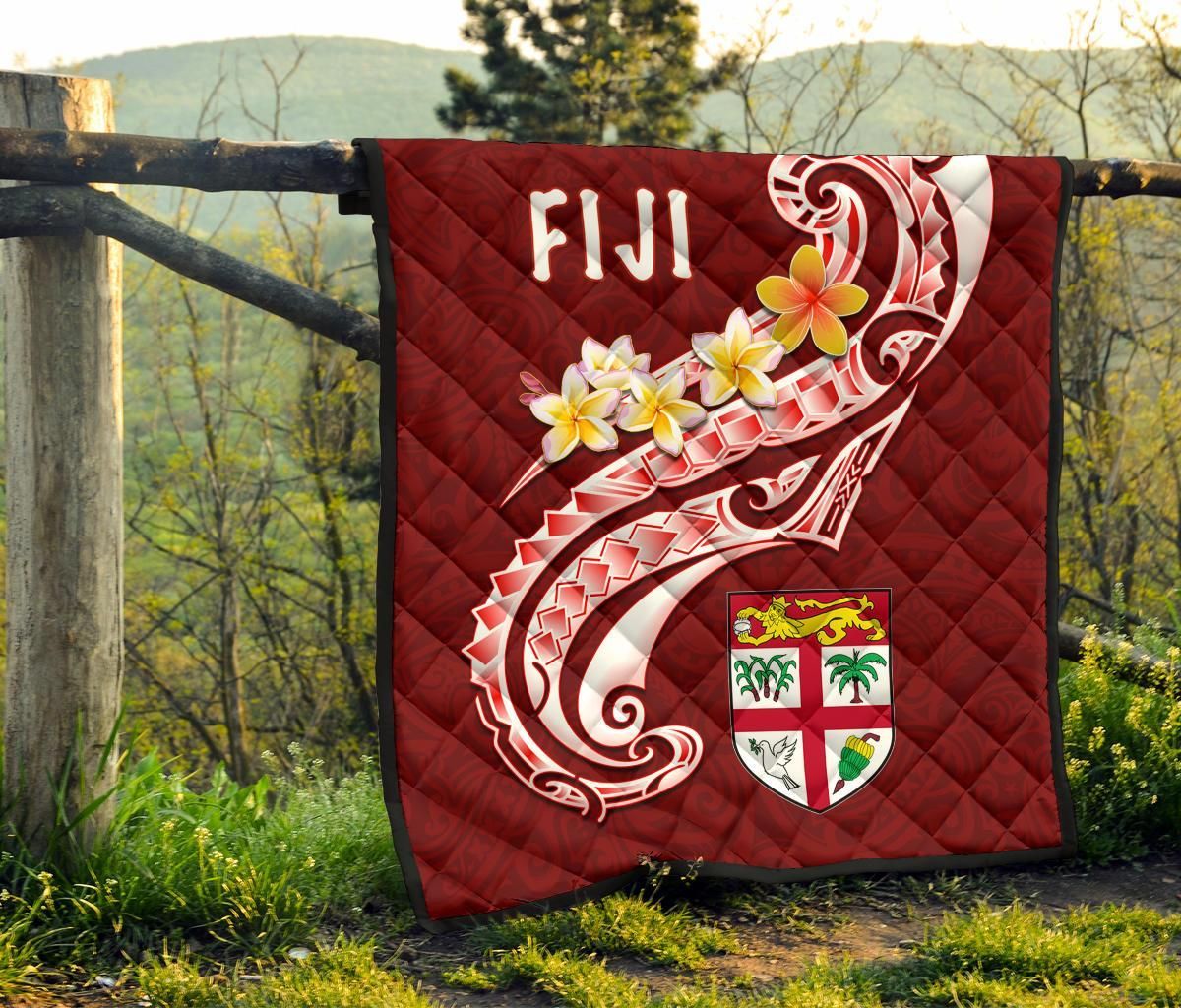 Fiji Premium Quilt - Fiji Seal  Polynesian Patterns Plumeria  (Red)