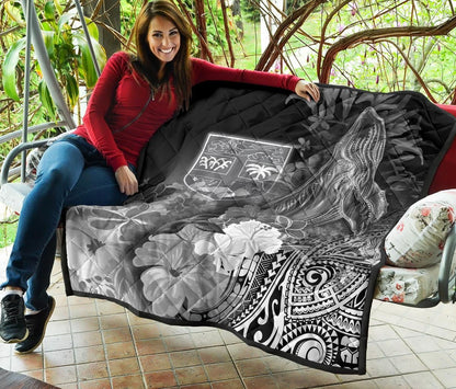 Fiji Premium Quilt - Humpback Whale with Tropical Flowers (White)