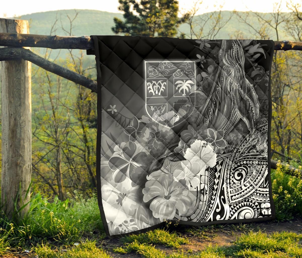 Fiji Premium Quilt - Humpback Whale with Tropical Flowers (White)