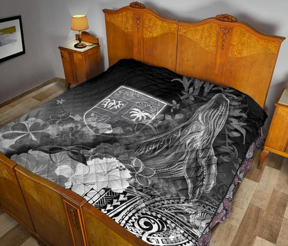 Fiji Premium Quilt - Humpback Whale with Tropical Flowers (White)