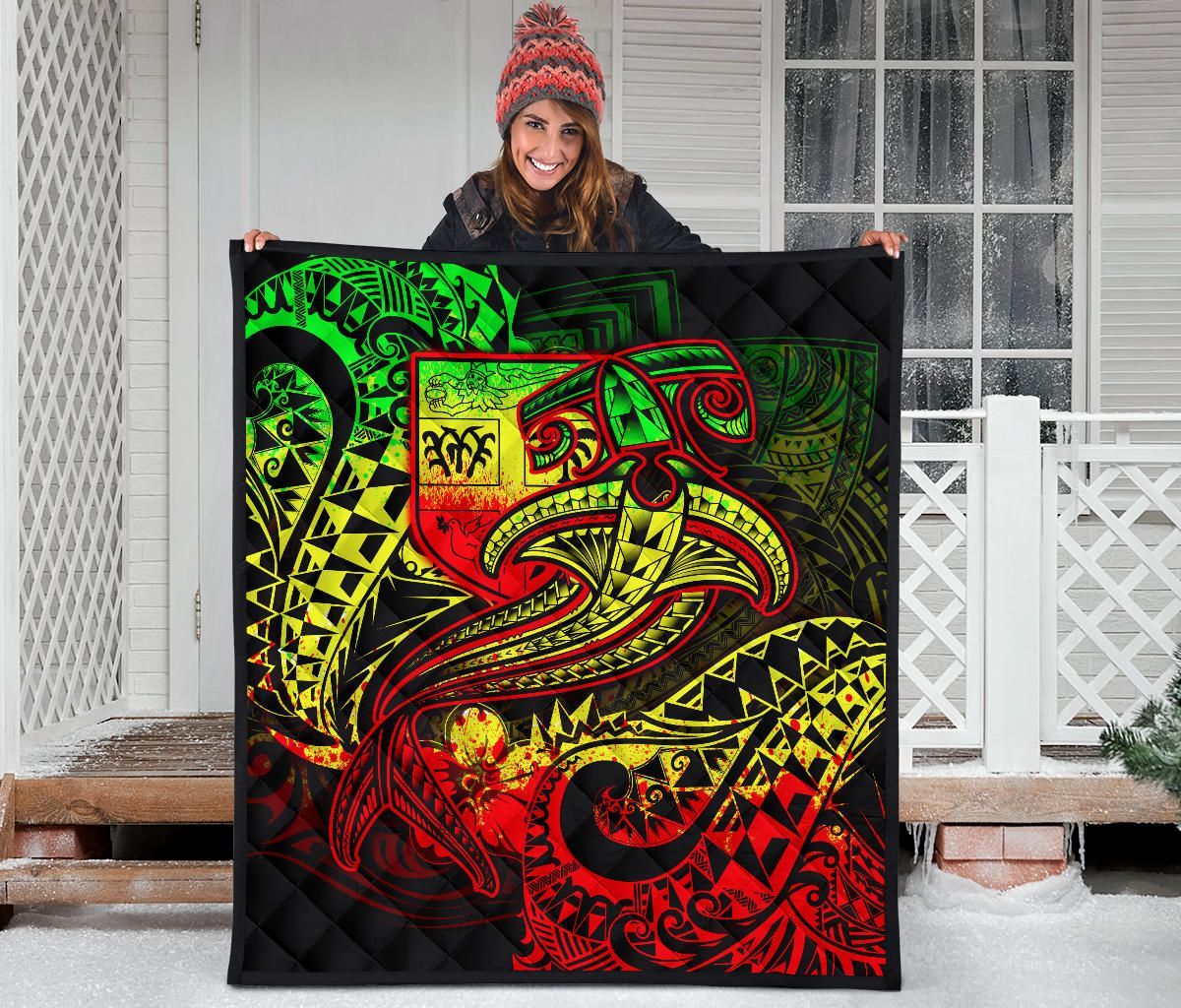 Fiji Premium Quilt - Reggae Shark Polynesian Tattoo