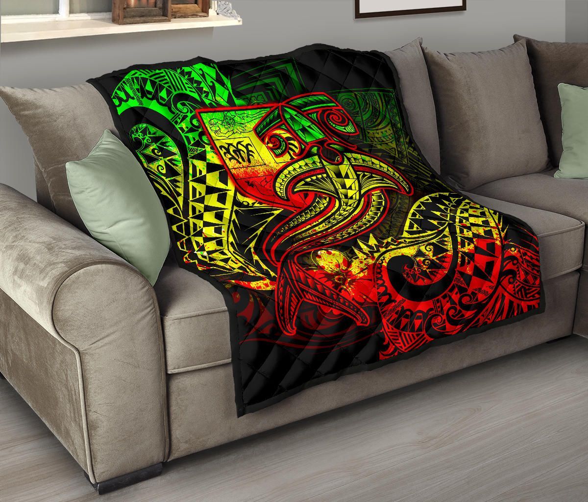 Fiji Premium Quilt - Reggae Shark Polynesian Tattoo