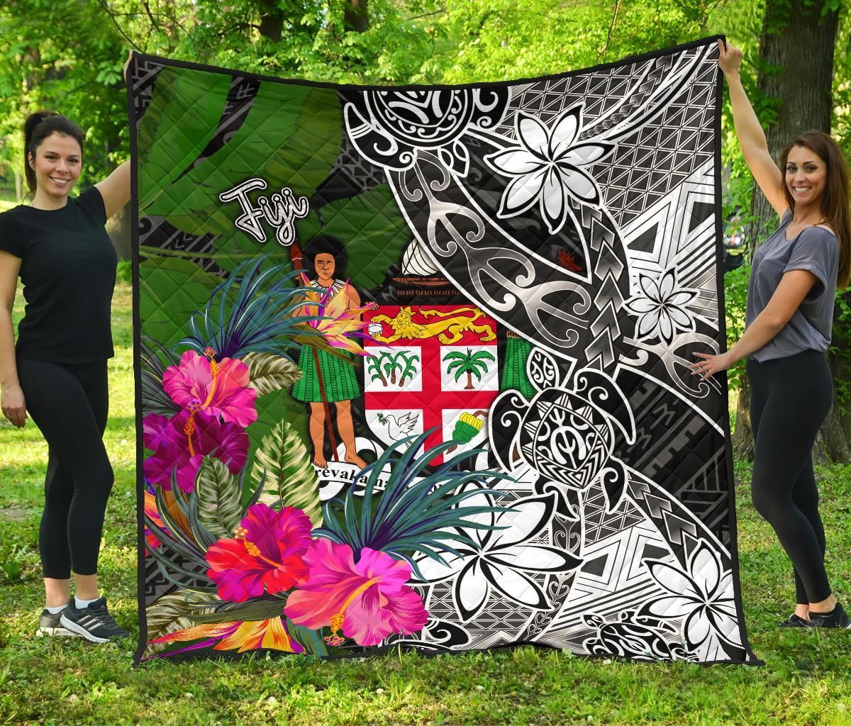 Fiji Premium Quilt - Turtle Plumeria Banana Leaf Crest
