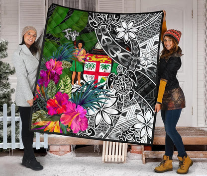 Fiji Premium Quilt - Turtle Plumeria Banana Leaf Crest