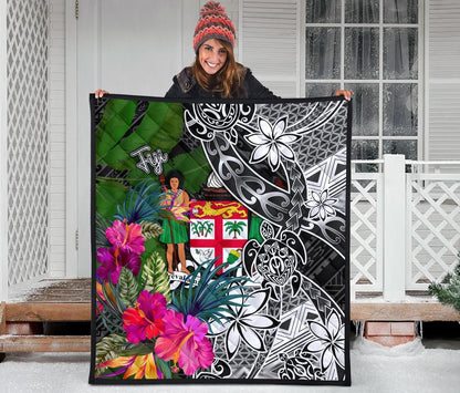 Fiji Premium Quilt - Turtle Plumeria Banana Leaf Crest