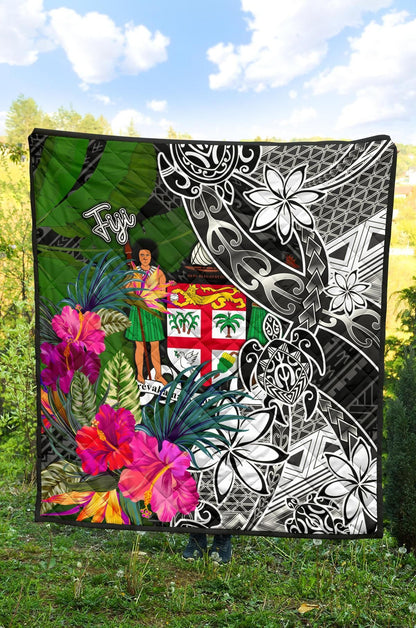 Fiji Premium Quilt - Turtle Plumeria Banana Leaf Crest