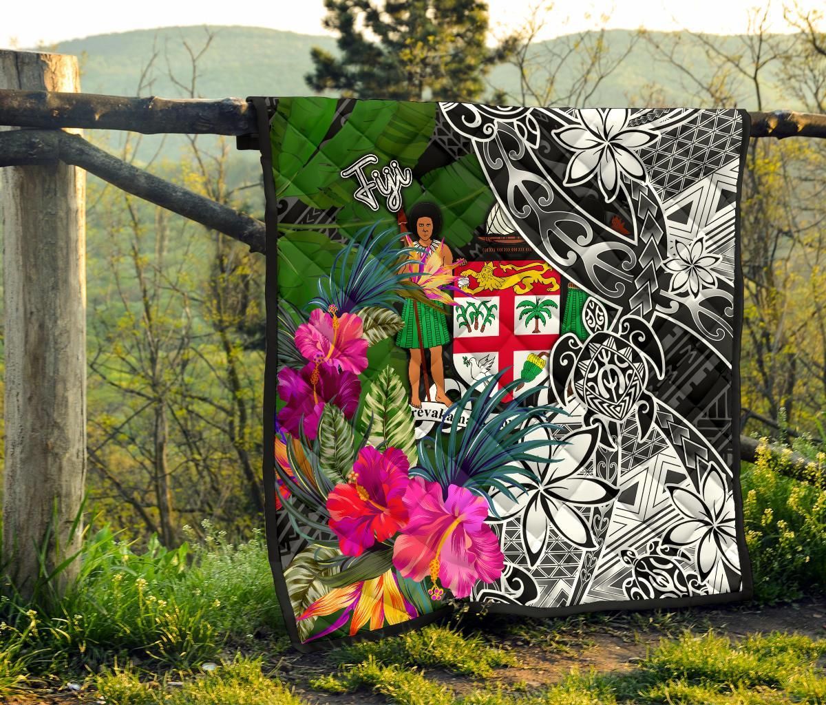 Fiji Premium Quilt - Turtle Plumeria Banana Leaf Crest