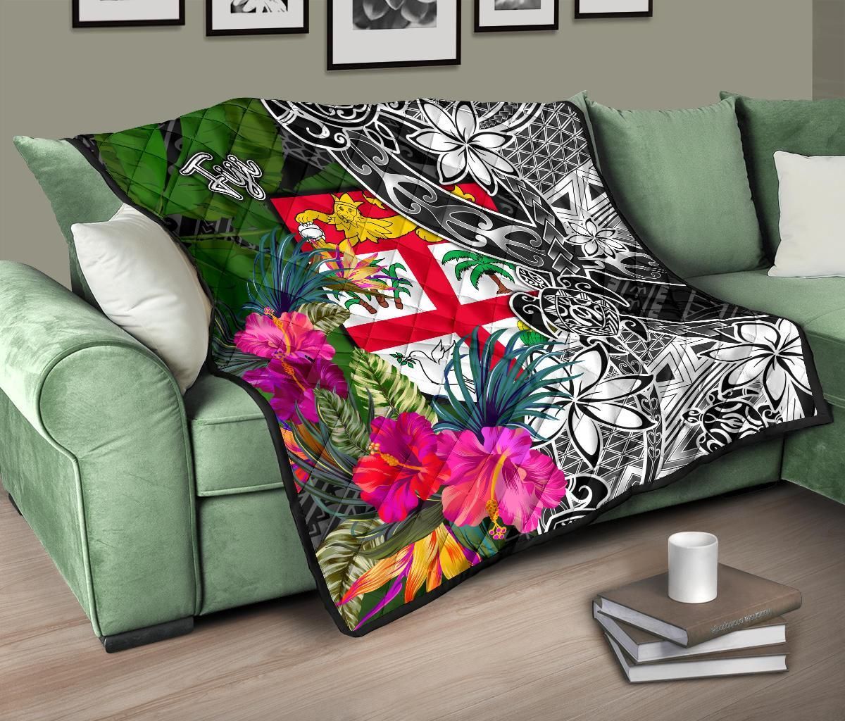 Fiji Premium Quilt - Turtle Plumeria Banana Leaf