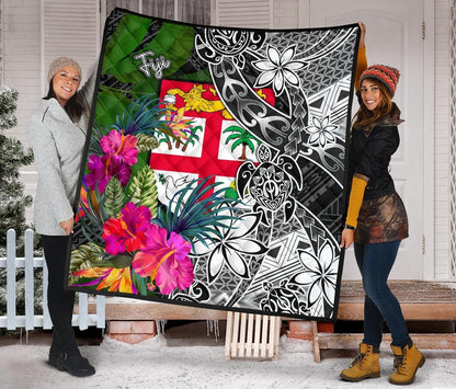 Fiji Premium Quilt - Turtle Plumeria Banana Leaf