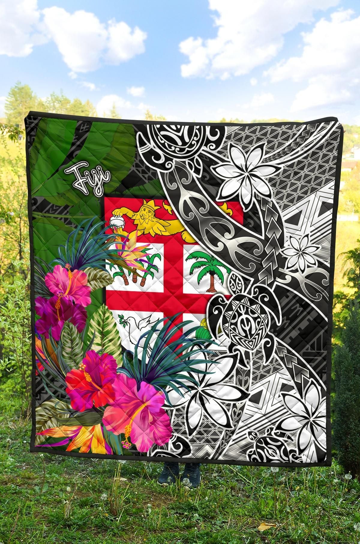 Fiji Premium Quilt - Turtle Plumeria Banana Leaf
