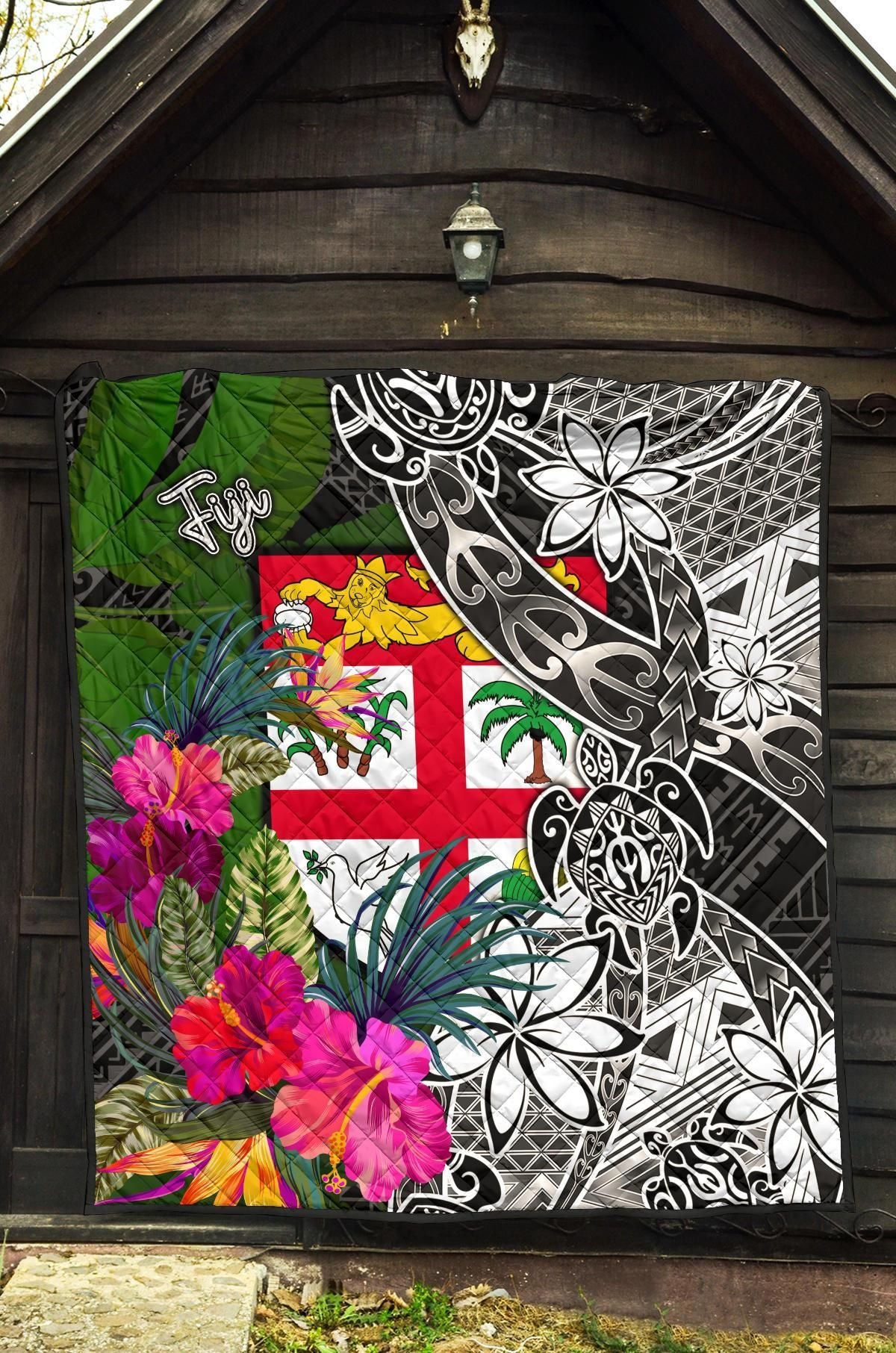 Fiji Premium Quilt - Turtle Plumeria Banana Leaf
